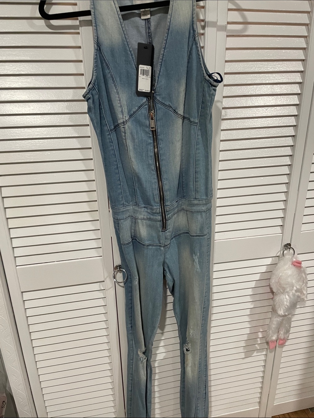 Guess by Marciano Light Wash Denim Zip-Front Jumpsuit